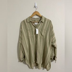 American Eagle Oversized Shirt Womens XXS Linen Beachy Top Roll Up Sleeves